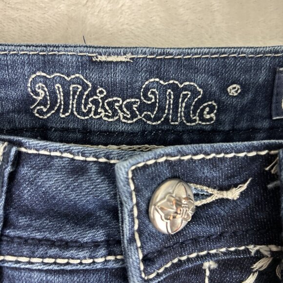 Miss Me Jeans Womens 27 Signature Cuffed Capri Embroidered Thick Stitch Bling - Picture 4 of 14